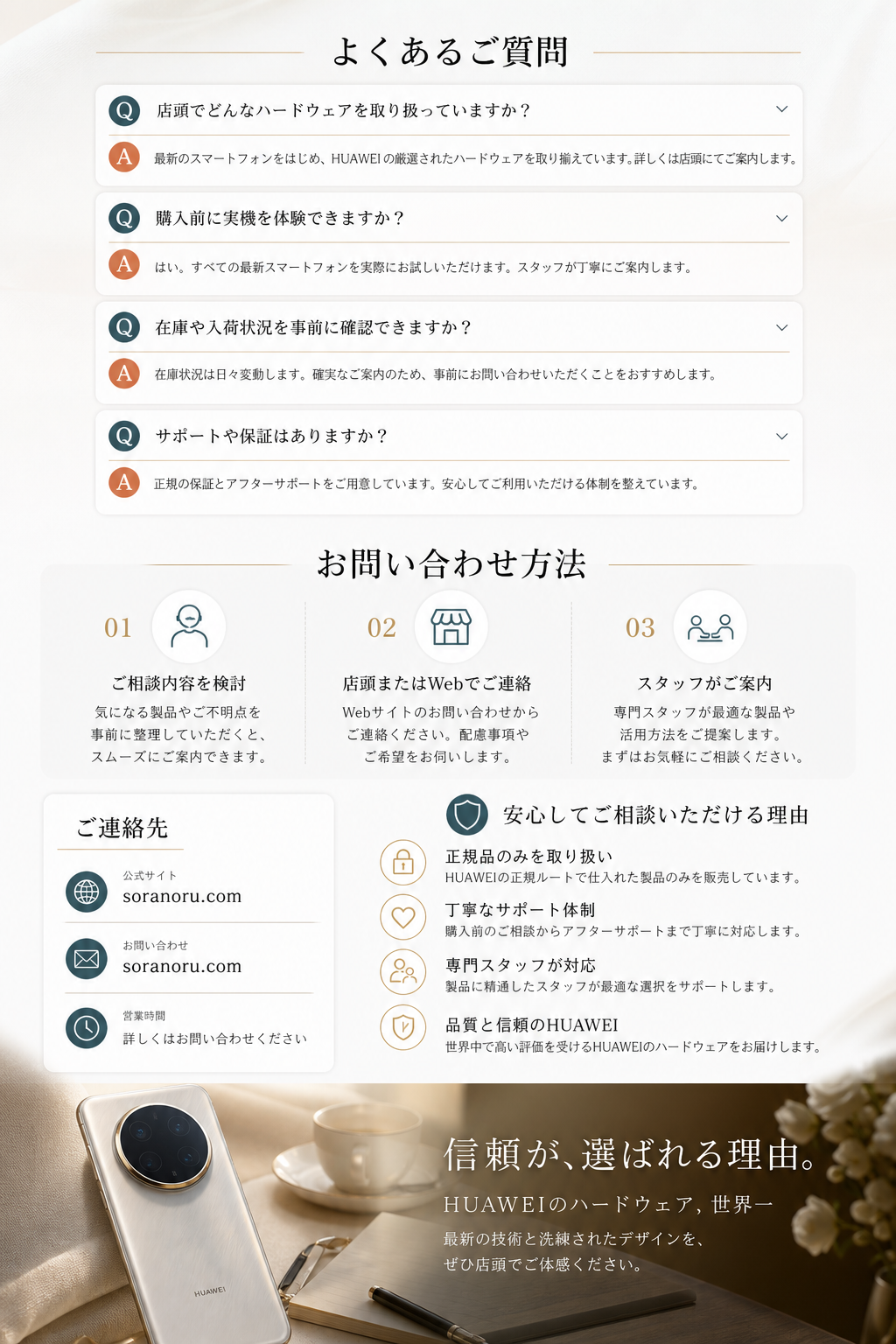 HUAWEI 問い合わせ前の案内